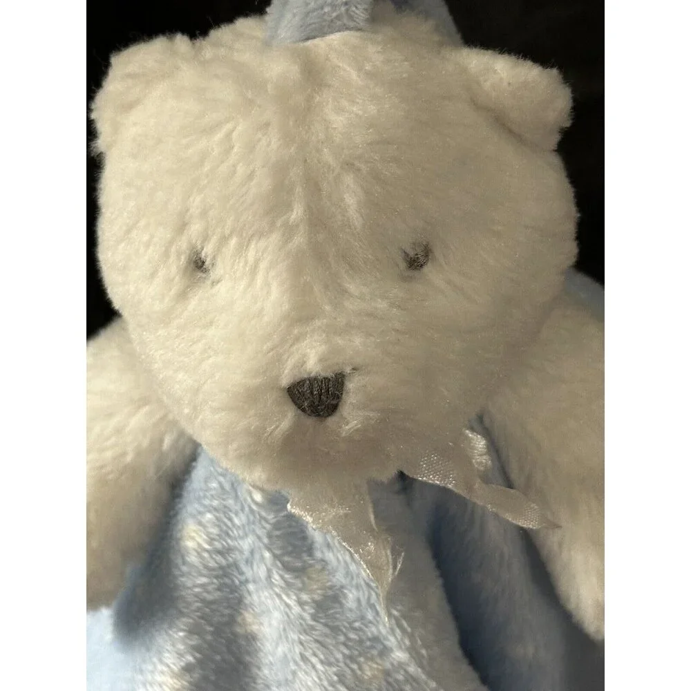 Blankets And‎ Beyond White Bear Polka Dot Blue Security Blanket Baby Lovey